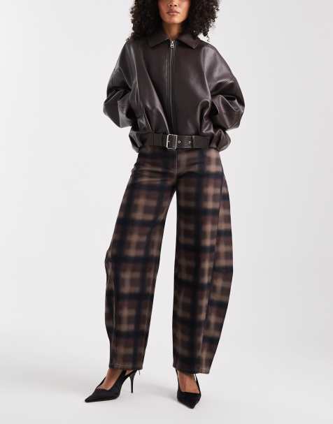 ASOS DESIGN barrel leg jean in check print