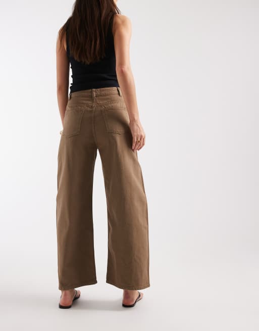 ASOS DESIGN barrel leg jean with adjustable waist in brown, 2 of 5