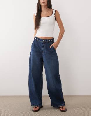 ASOS DESIGN barrel leg jean with adjustable waist in darkwash
