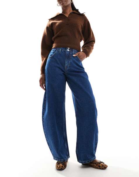 ASOS DESIGN barrel leg jean with paperbag waist in inky wash - view 1