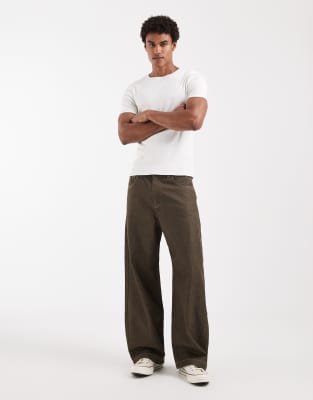 Barrel-Leg-Jeans aus Raw-Denim in Khaki-Grün Grün 50