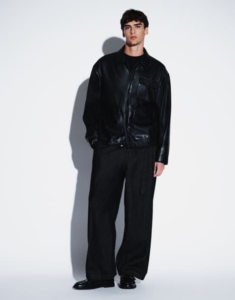 ASOS DESIGN barrel leg-jeans i raw black med skärp - view 1
