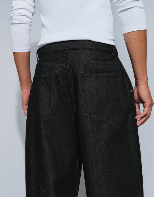 ASOS DESIGN barrel-leg jeans i sort med bælte, 4 af 5