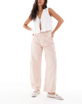 ASOS DESIGN – Barrel-Leg-Jeans in Antikrosa-Waschung mit hohem Bund - view 1