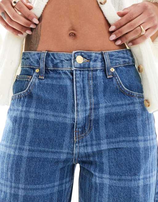 ASOS DESIGN barrel leg jeans in check print