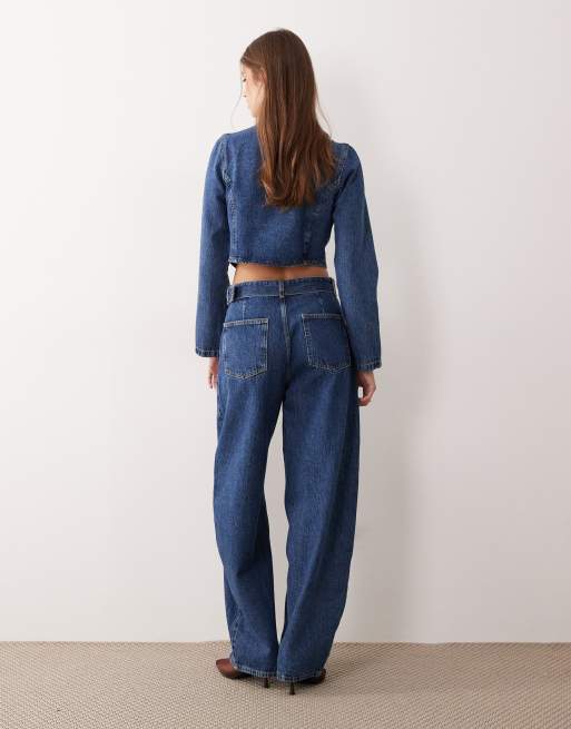 ASOS DESIGN barrel leg jeans in dark mid blue - part of a set