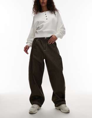 Thumbnail - ASOS DESIGN - Barrel-Leg-Jeans in Dunkelgrün mit Cropped-Länge