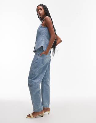 Asos Design Barrel Leg Jeans In Blue