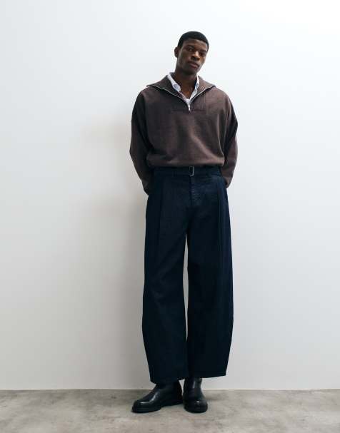 ASOS DESIGN barrel leg jeans in indigo with belt - view 1
