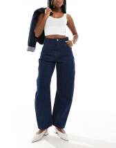 ASOS DESIGN high waisted barrel leg jeans in blue black 