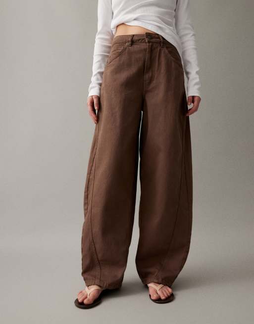 ASOS DESIGN – Barrel-Leg-Jeans in verwaschenem Braun mit Einsätzen und Raffung, 2 von 7
