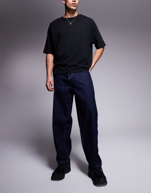 ASOS DESIGN – Barrel-Leg-Jeans in verwaschenem Dunkelblau