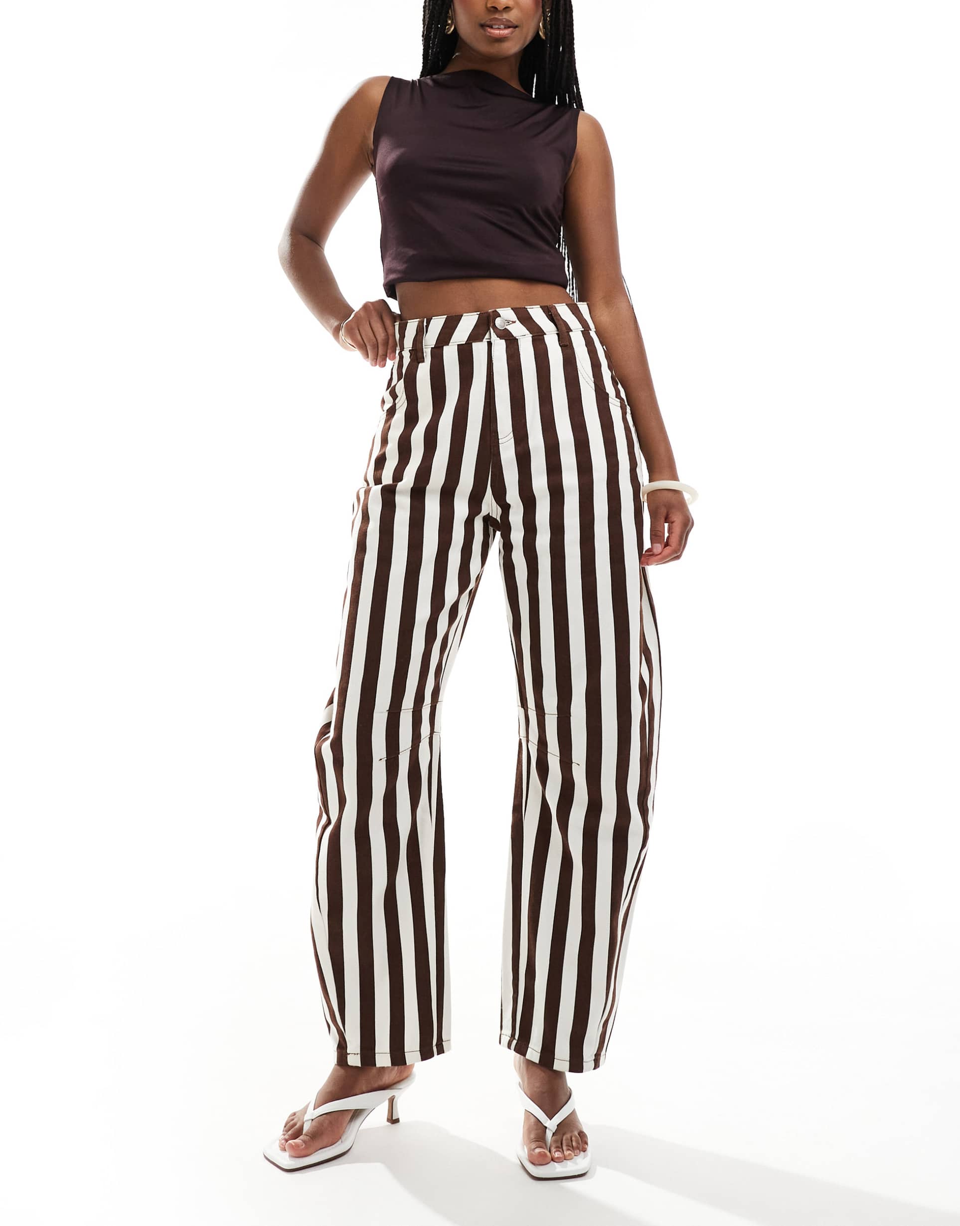 asos design barrel leg jeans in wide stripe