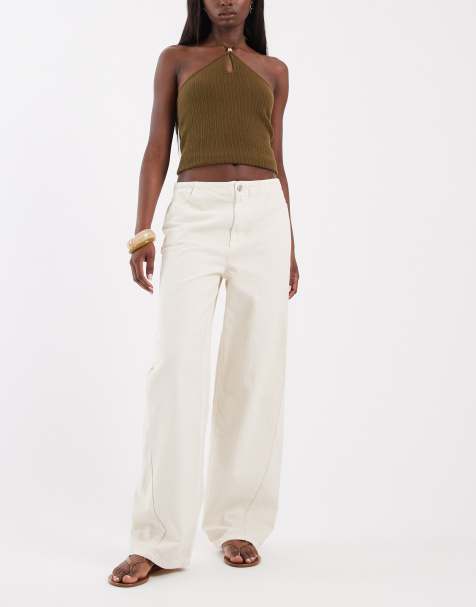 ASOS DESIGN – Barrel-Leg-Jeans in Wollweiß ohne Bund - view 1