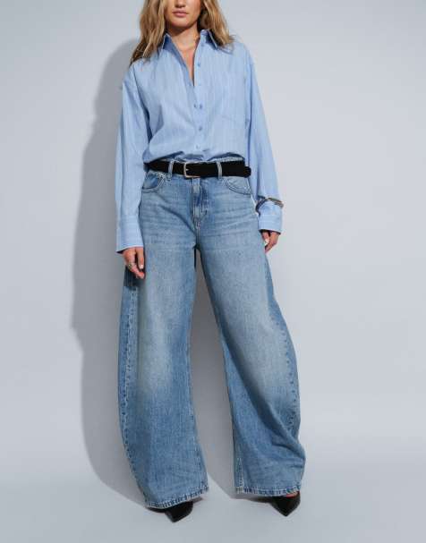 ASOS DESIGN barrel leg jeans met strik in licht middenblauw - view 1