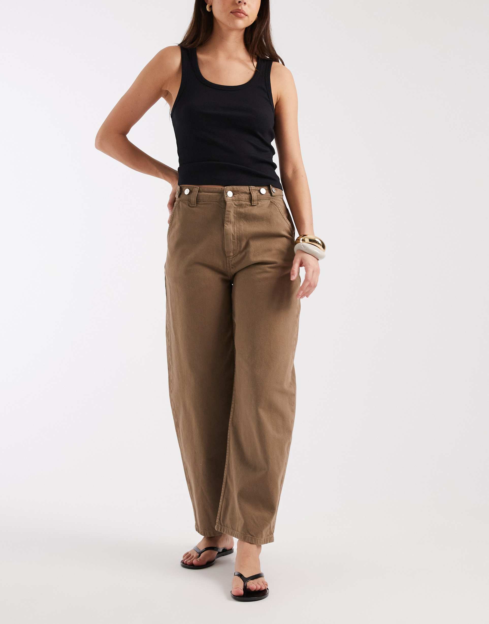 asos design barrel leg jeans with adjustable waist in brown