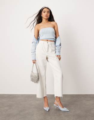 ASOS DESIGN barrel leg jeans with cinch waist in ecru-Neutral