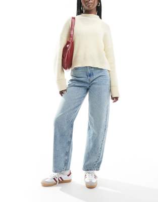 ASOS DESIGN ASOS DESIGN barrel leg jeans with cinch waist in mid blue