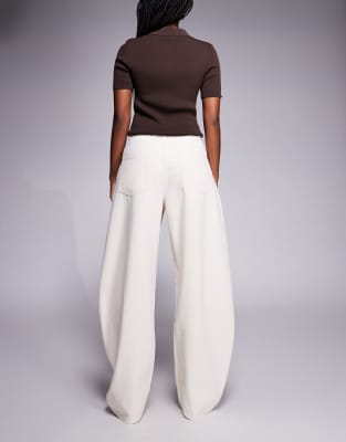 Asos Design Barrel Leg Jeans With Gold Tone Dome Stud Details In White