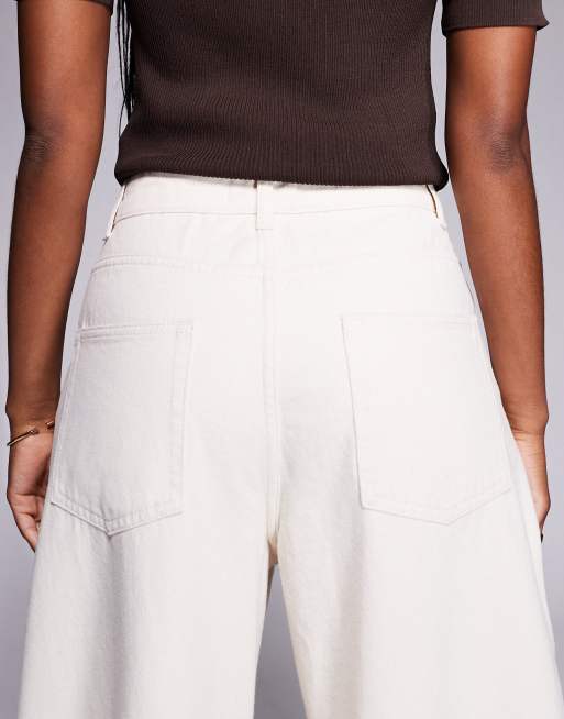 ASOS DESIGN barrel leg jeans with gold tone dome stud details in ecru