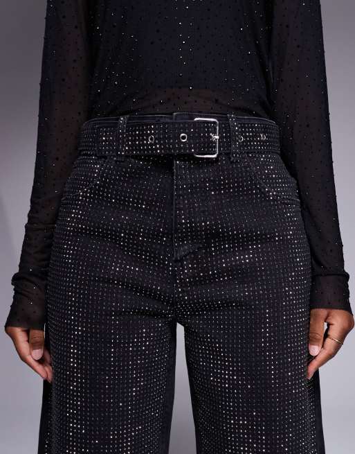 ASOS DESIGN barrel leg jeans with hot fix embellishment and