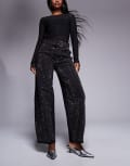 [ASOS DESIGN] ASOS DESIGN barrel leg jeans with hot fix embellishment in black 4 BLACK