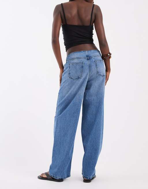 ASOS DESIGN barrel leg jeans with no waistband in mid wash, 3 of 5