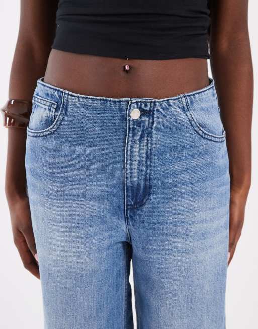 ASOS DESIGN barrel leg jeans with no waistband in mid wash, 4 of 5