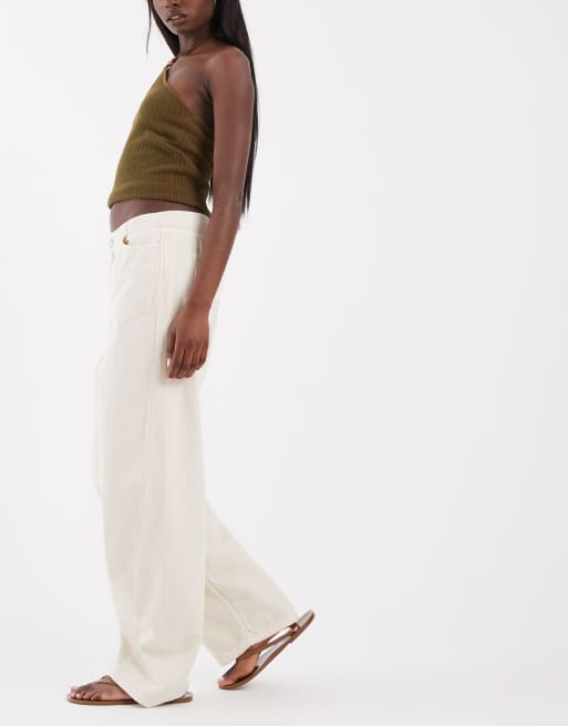 ASOS DESIGN barrel leg jeans with no waistband in off white, 2 of 5
