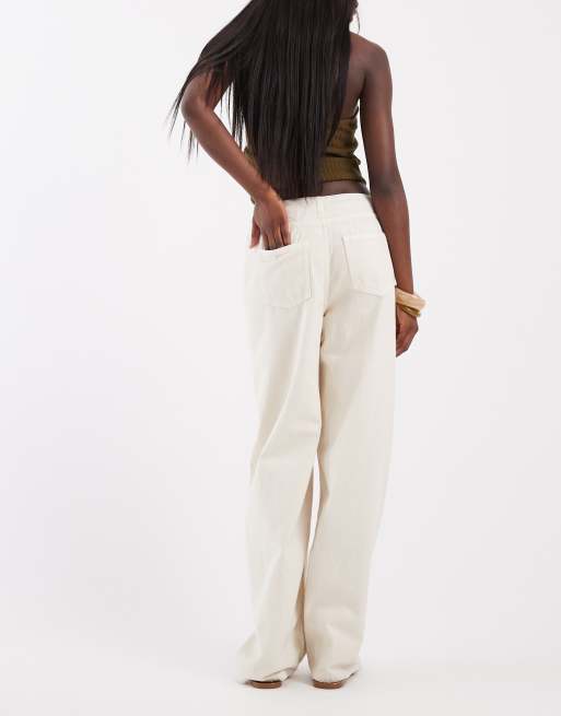 ASOS DESIGN barrel leg jeans with no waistband in off white, 3 of 5