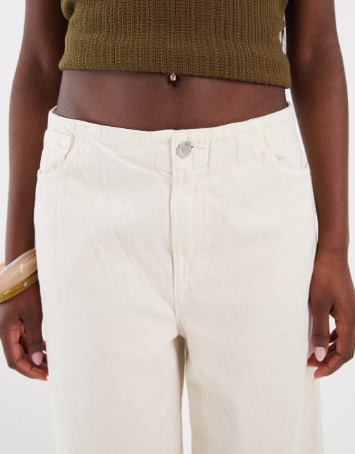 ASOS DESIGN barrel leg jeans with no waistband in off white, 4 of 5