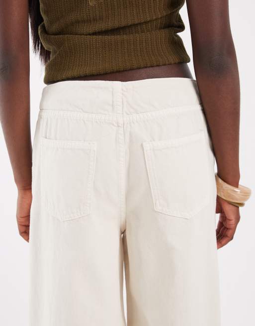 ASOS DESIGN barrel leg jeans with no waistband in off white, 5 of 5
