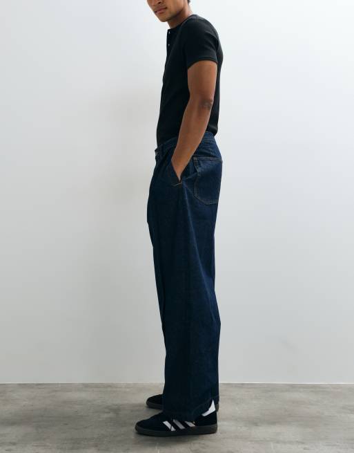ASOS DESIGN barrel leg jeans with pleats in raw indigo denim, 2 of 5