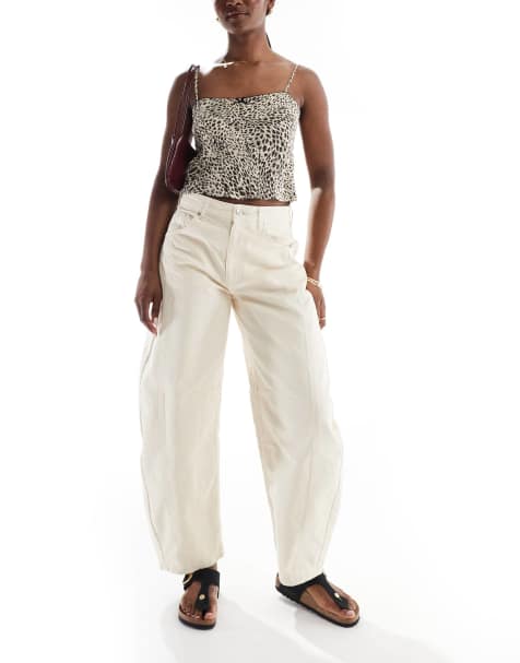 ASOS DESIGN  barrel leg jeans with side seam detail in ecru - view 1