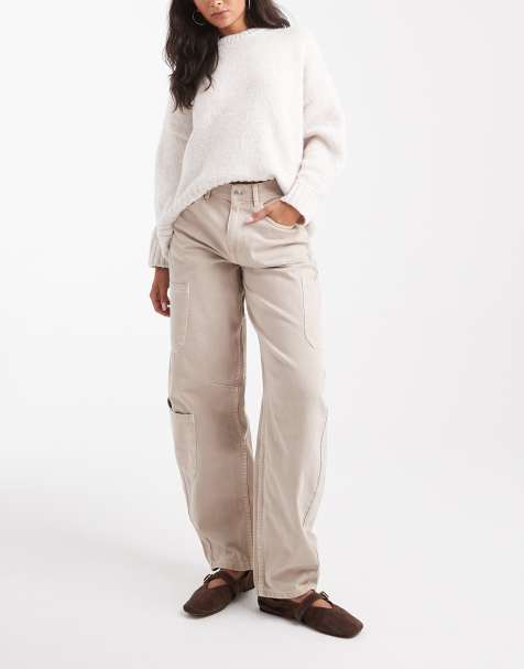 ASOS DESIGN barrel leg jeans with utility details in neutral - view 1