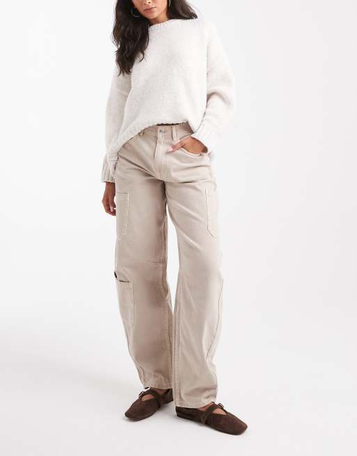ASOS DESIGN barrel leg jeans with utility details in neutral