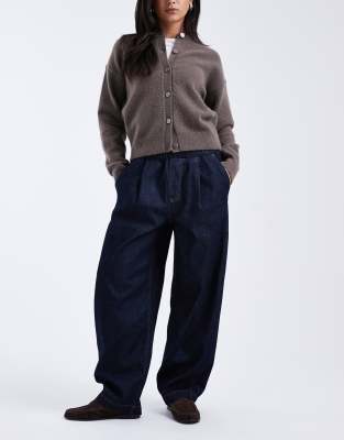 ASOS DESIGN - Barrel-Leg-Jeans zum Hineinschlüpfen mit Rinse-Waschung-Marineblau