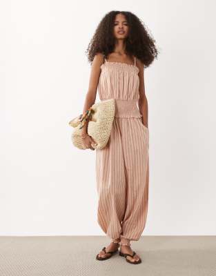 Asos Design Barrel Leg Jumpsuit In Neutral