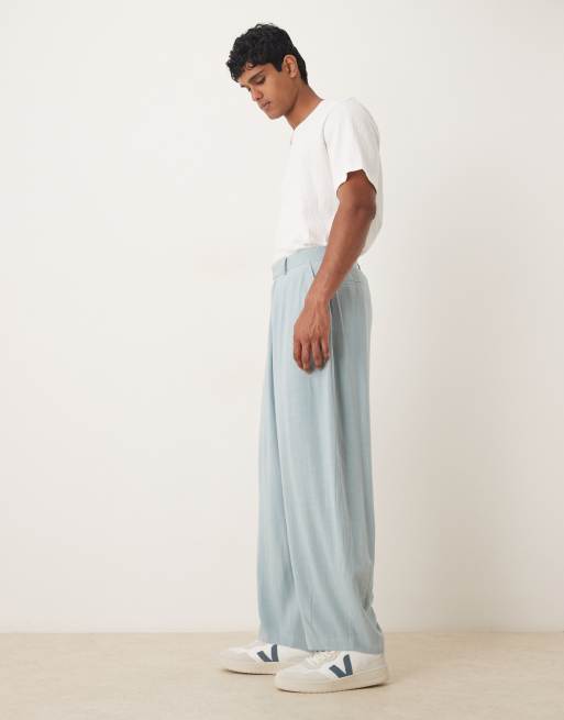 ASOS DESIGN barrel leg linen blend suit pants in light blue, 3 of 5