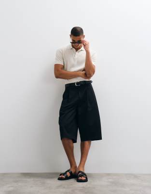 Asos Design Barrel Leg Longline Dress Shorts In Black