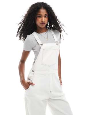 Shop Asos Design Barrel Leg Overalls In White