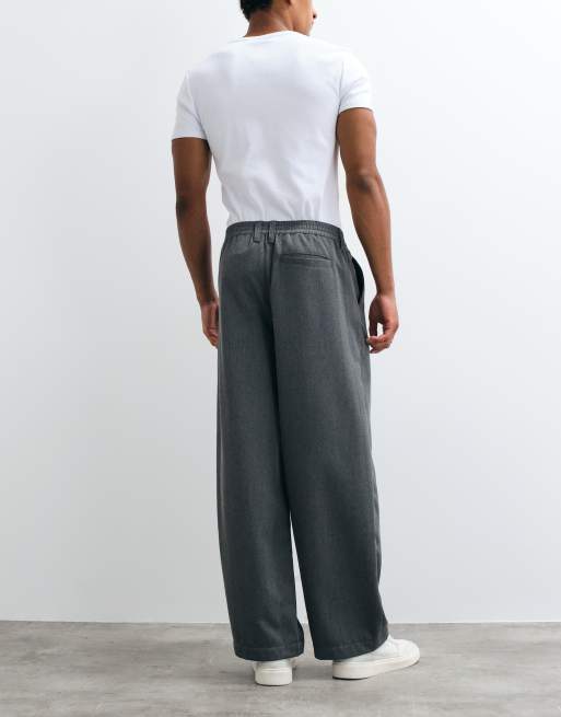 ASOS DESIGN barrel leg pants in charcoal wool look, 4 of 5