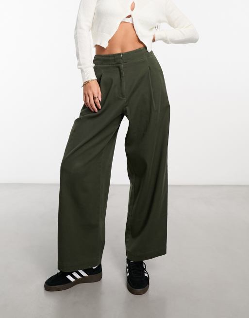 ASOS DESIGN barrel leg pants in khaki