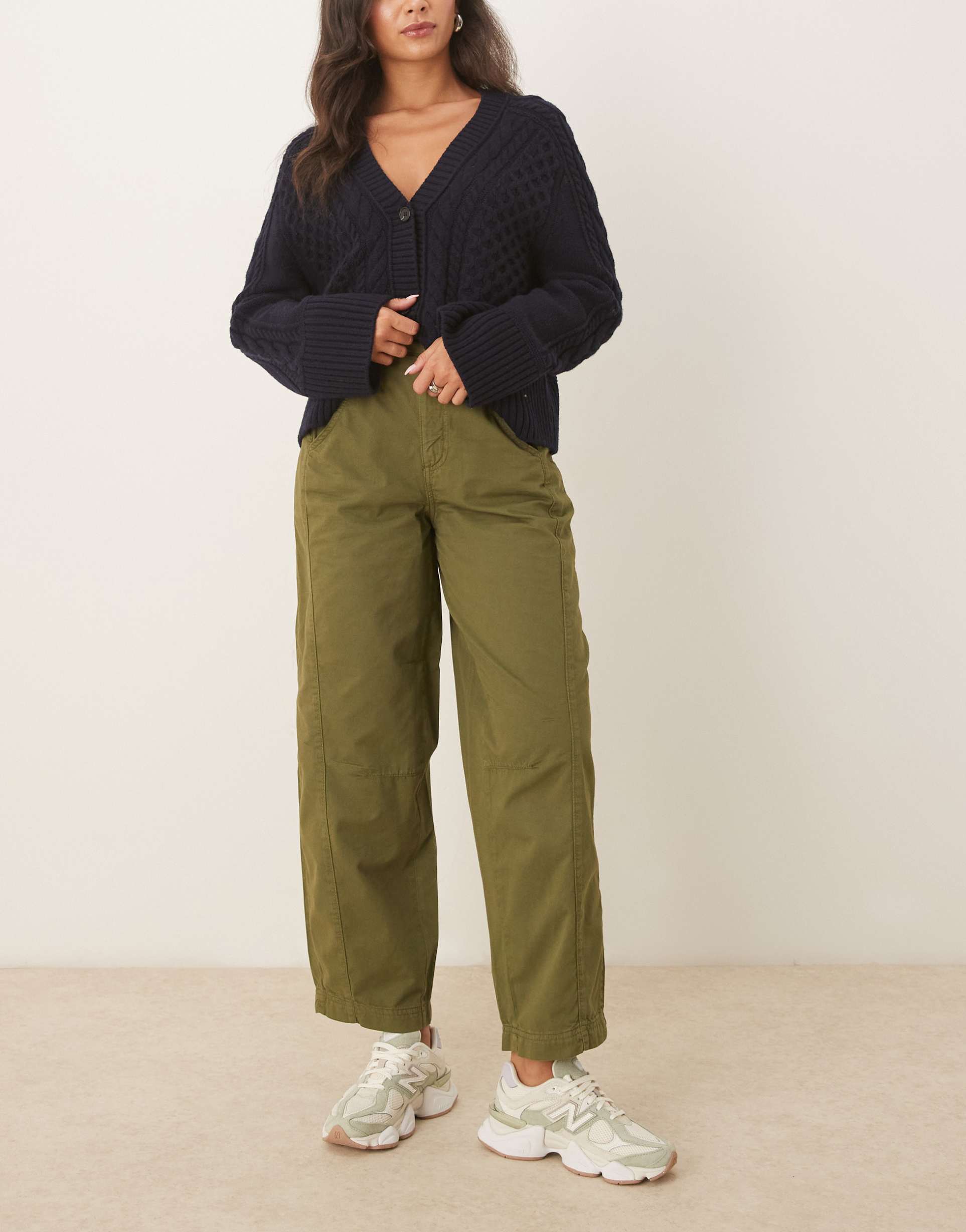 asos design barrel leg pants in paper touch cotton in khaki