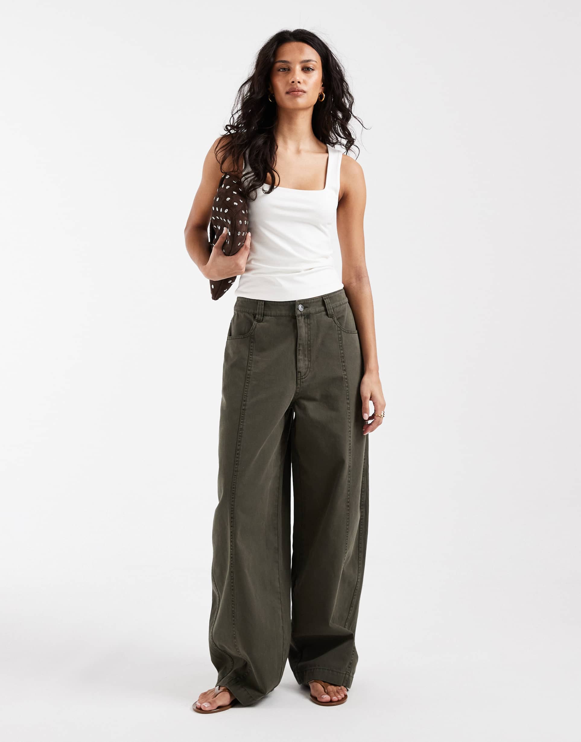 asos design barrel leg pants in washed khaki green