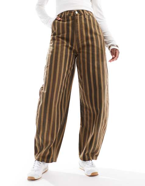 ASOS DESIGN barrel leg pants in washed stripe - view 1