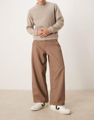 Asos Design Barrel Leg Pants With Pleats In Brown