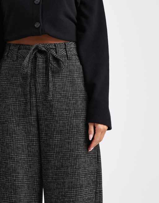 ASOS DESIGN barrel leg pants with seam detail in textured plaid in mono