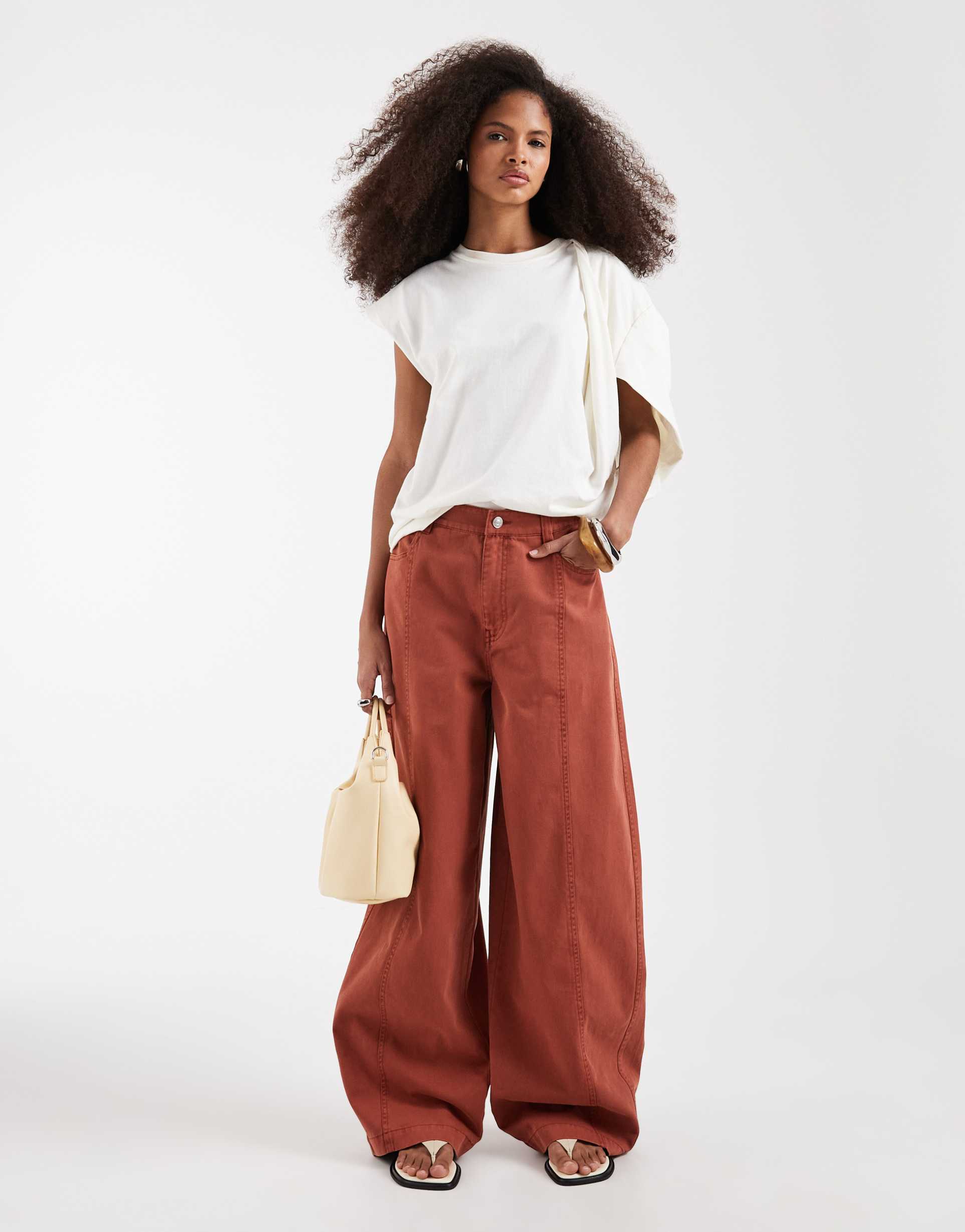 asos design barrel leg pants with washed effect in rust