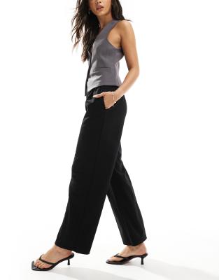 barrel leg pull on tailored pants in black